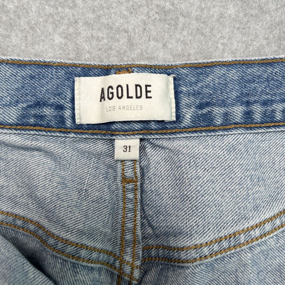 AGolde Riley High Rise Straight Crop Jeans 31 Button Fly Raw Hem Light Wash - Picture 5 of 14